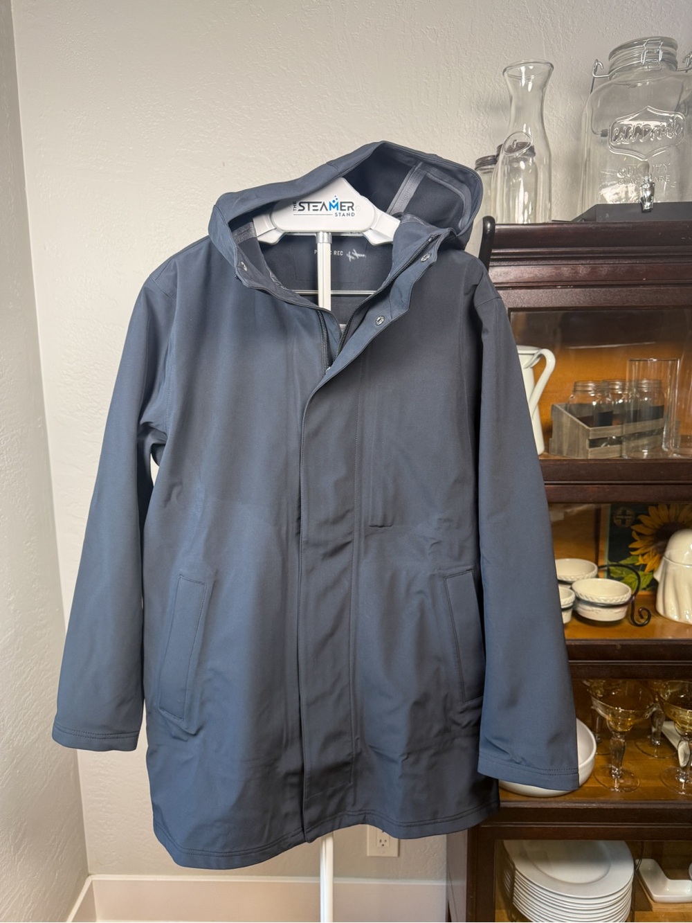 Public Rec Cyclone Trench Coat Men’s Black Hooded Stretch Rain Jacket Size L